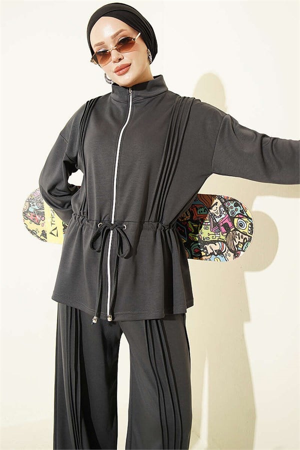 Pleated Detail Loysa 2 Piece Set, Smoke Grey