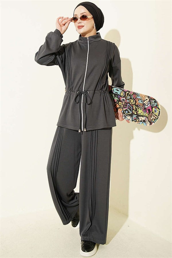 Pleated Detail Loysa 2 Piece Set, Smoke Grey