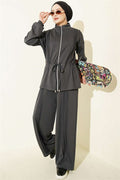 Pleated Detail Loysa 2 Piece Set, Smoke Grey