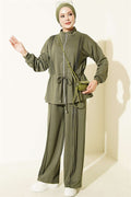 Pleated Detail Loysa 2 Piece Set, Khaki