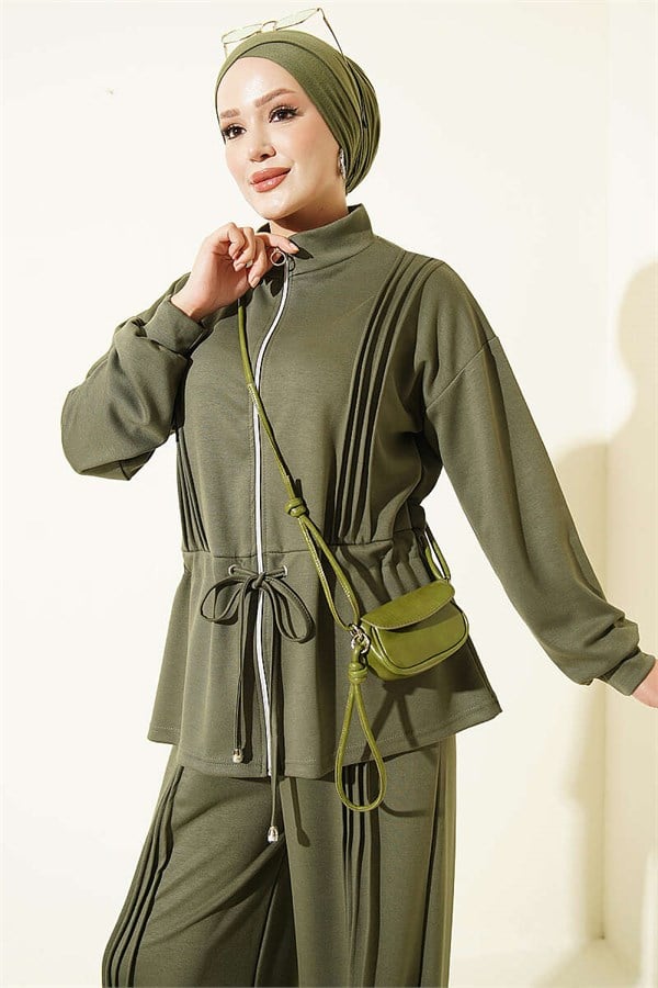 Pleated Detail Loysa 2 Piece Set, Khaki