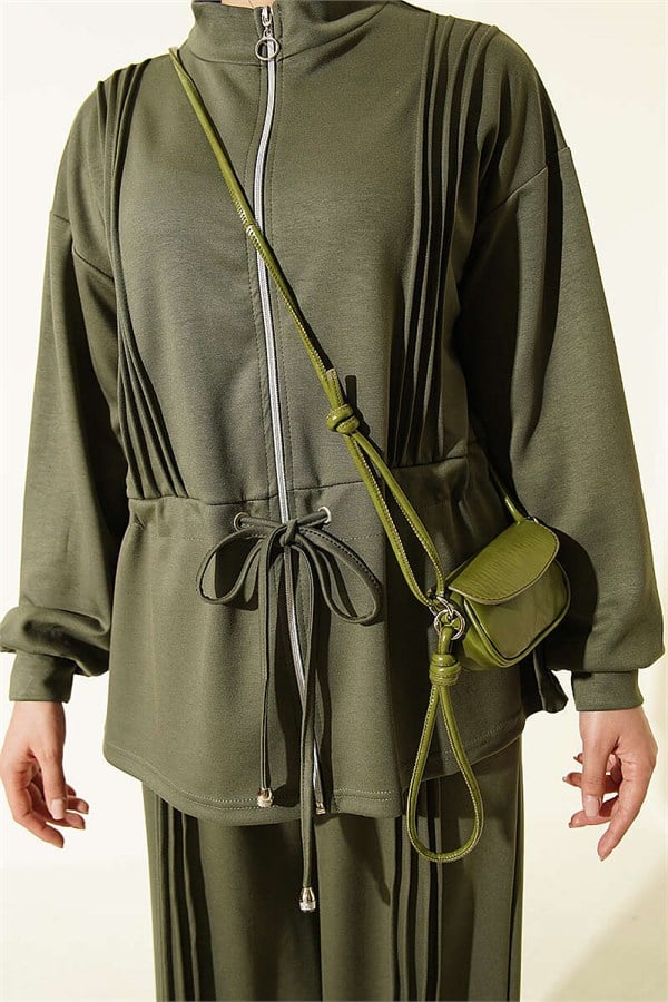 Pleated Detail Loysa 2 Piece Set, Khaki