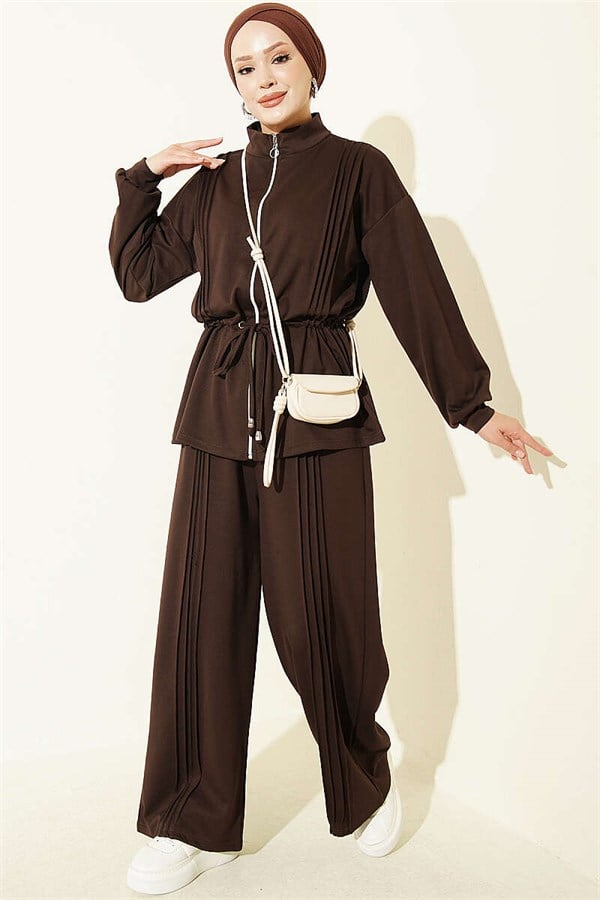Pleated Detail Loysa 2 Piece Set, Coffee