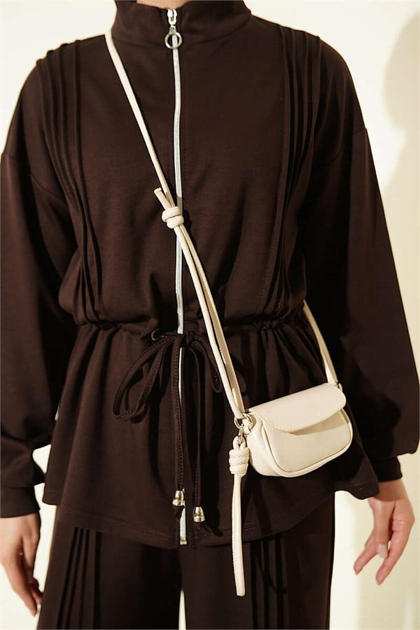 Pleated Detail Loysa 2 Piece Set, Coffee