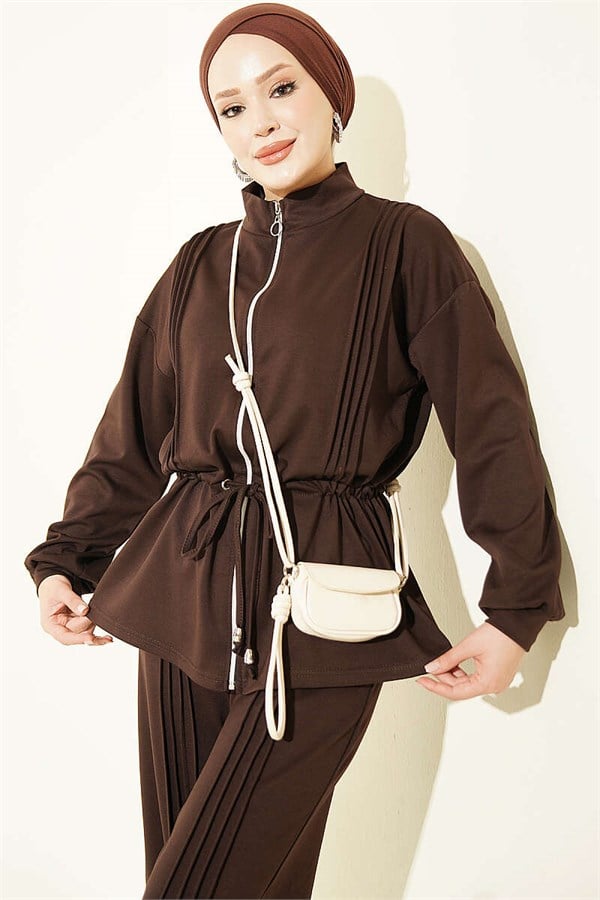 Pleated Detail Loysa 2 Piece Set, Coffee