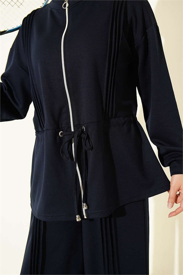 Pleated Loysa 2 Piece Set, Navy Blue