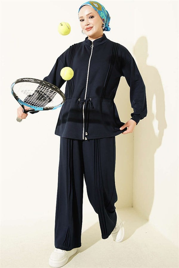 Pleated Loysa 2 Piece Set, Navy Blue