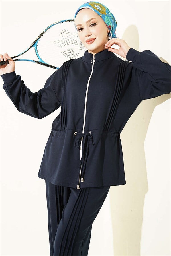 Pleated Loysa 2 Piece Set, Navy Blue