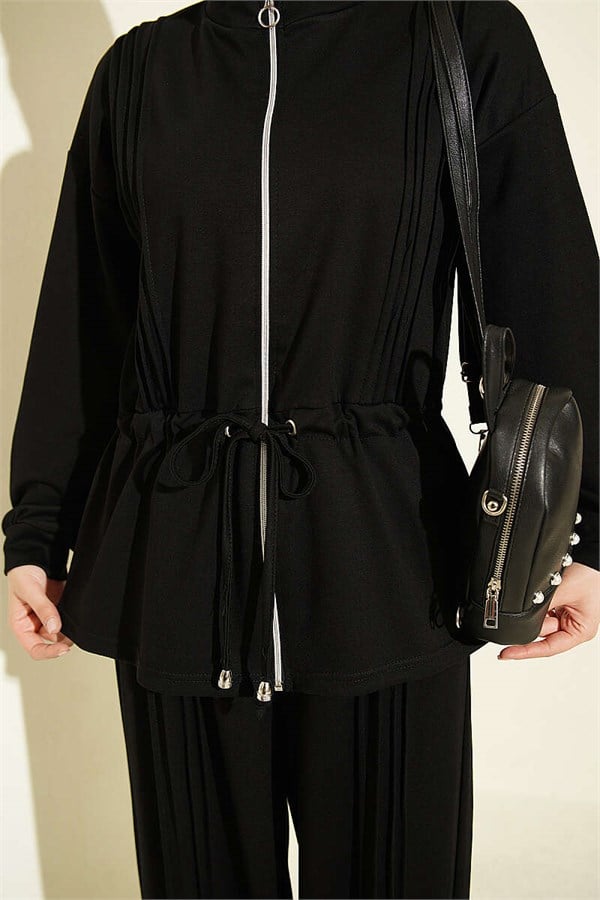 Pleated Detail Loysa 2 Piece Set, Black
