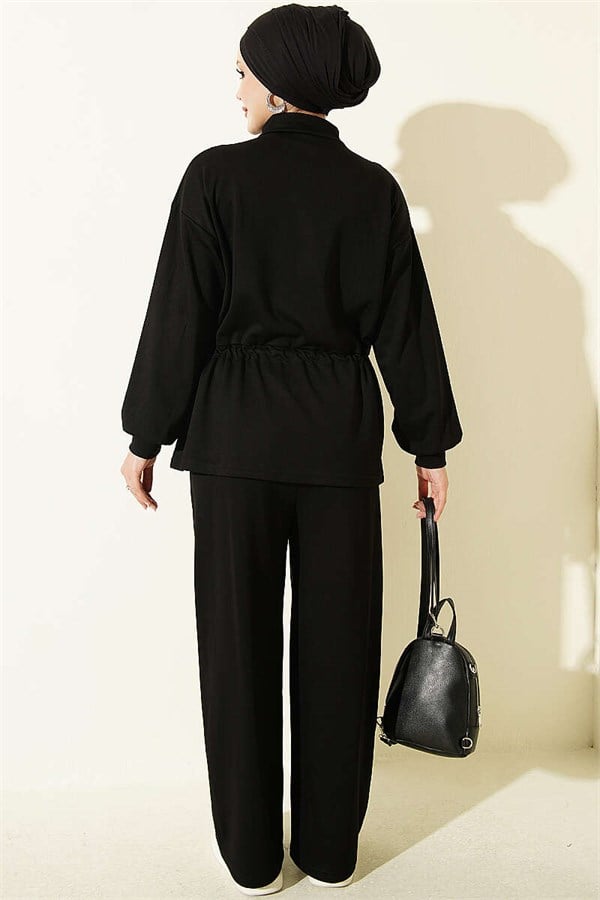 Pleated Detail Loysa 2 Piece Set, Black