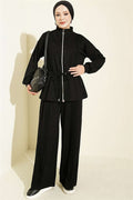 Pleated Detail Loysa 2 Piece Set, Black
