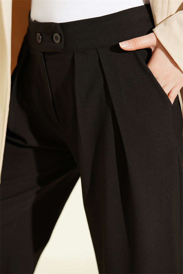 Pleated Double-Button Loose-Fitting Trousers Dark Brown