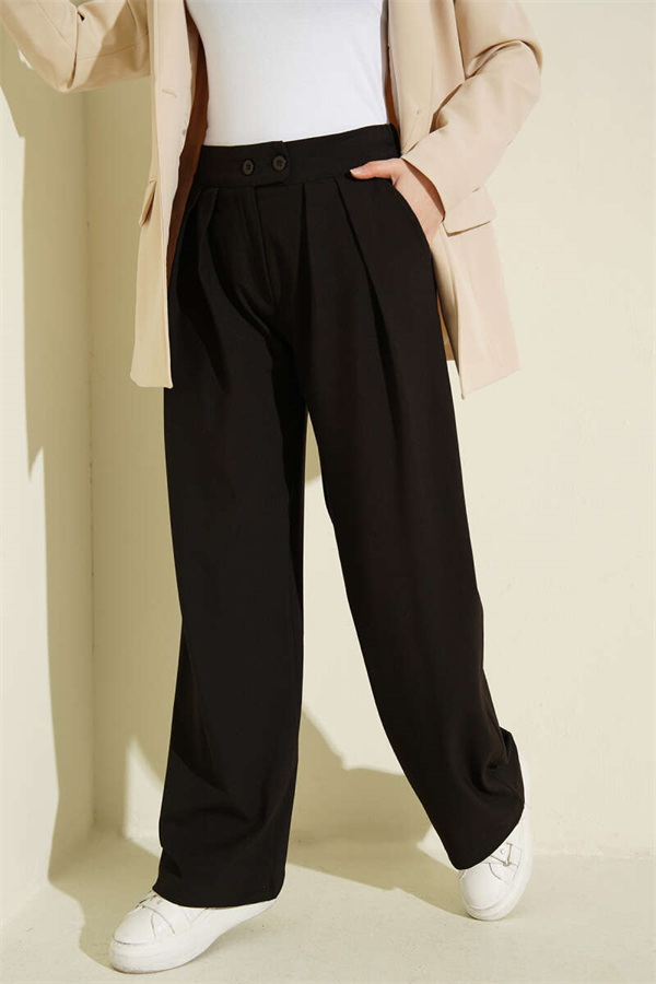 Pleated Double-Button Loose-Fitting Trousers Dark Brown