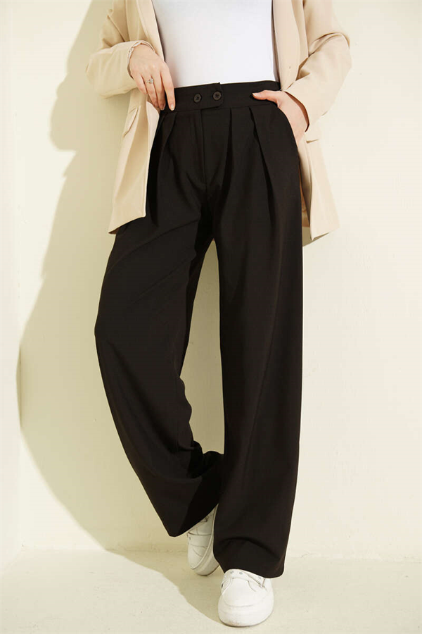Pleated Double-Button Loose-Fitting Trousers Dark Brown