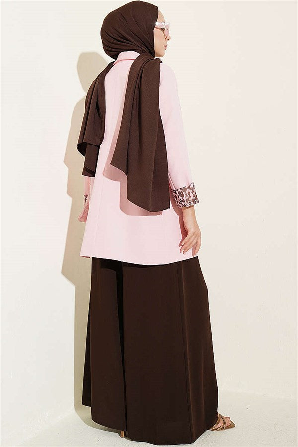Pleated Detail Wide Leg Fabric Trousers Dark Brown