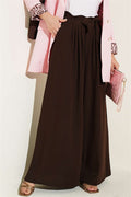 Pleated Detail Wide Leg Fabric Trousers Dark Brown