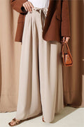 Pleated Detail Wide Leg Fabric Trousers Beige