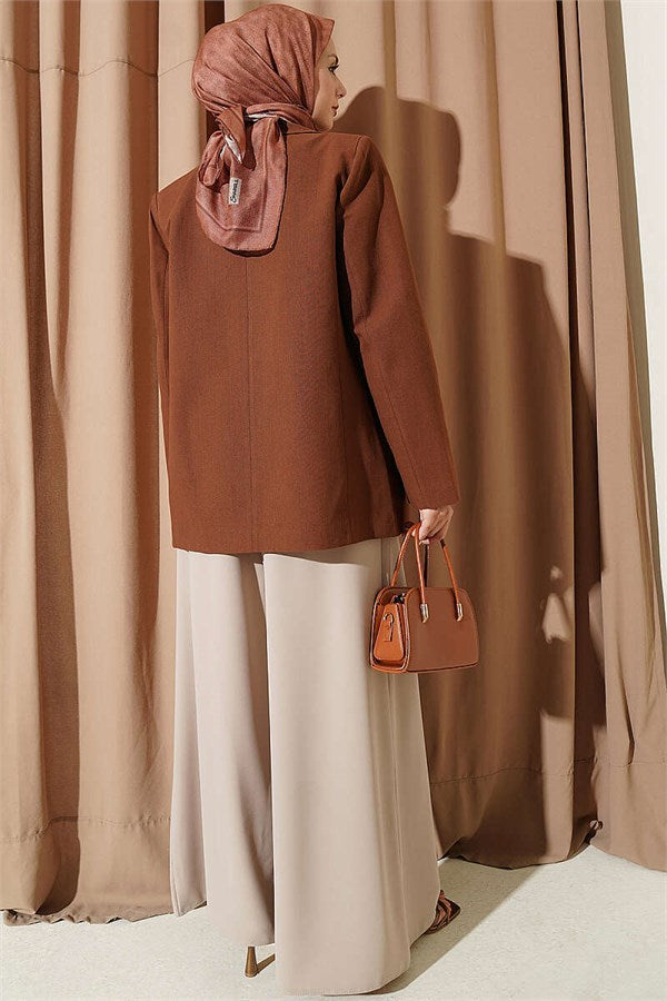 Pleated Detail Wide Leg Fabric Trousers Beige