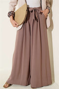 Pleated Detail Wide Leg Fabric Trousers, Milk Coffee