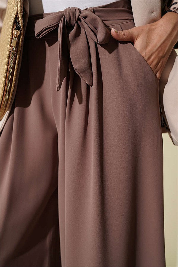 Pleated Detail Wide Leg Fabric Trousers, Milk Coffee