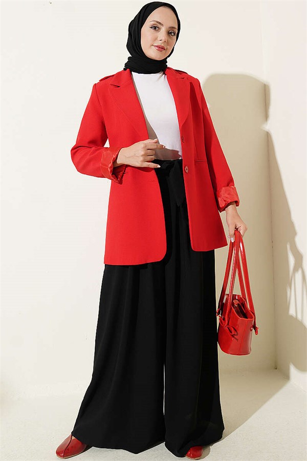 Pleated Detail Wide Leg Fabric Trousers Black