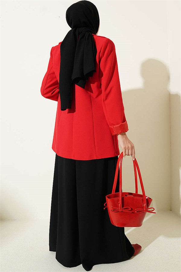 Pleated Detail Wide Leg Fabric Trousers Black