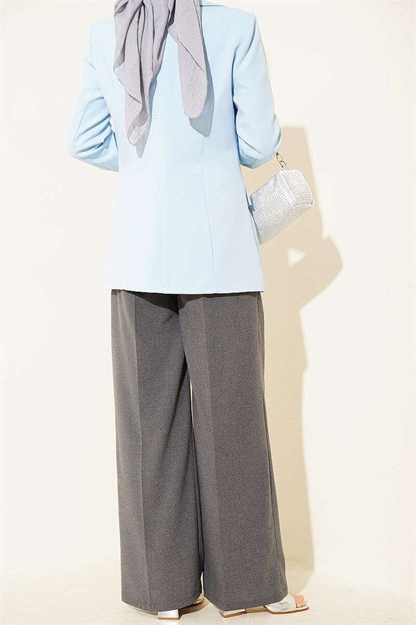 Pleated Buttoned Palazzo Trousers, Smoke Grey