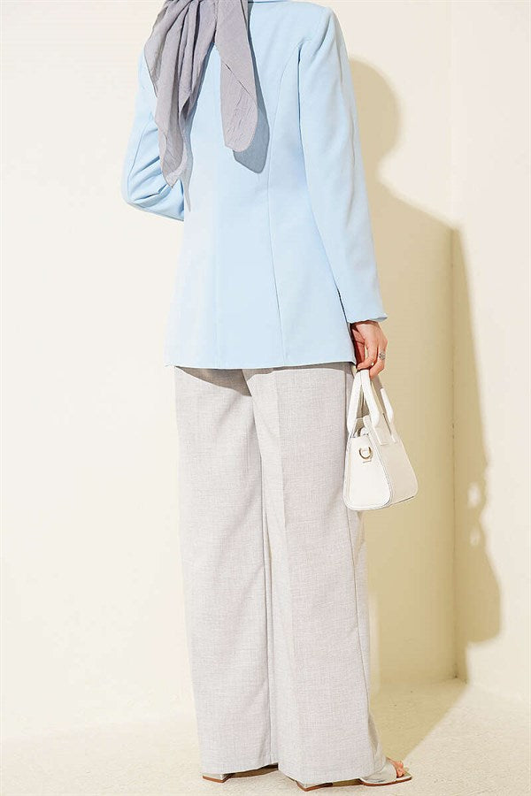 Pleated Buttoned Palazzo Trousers Melange Grey