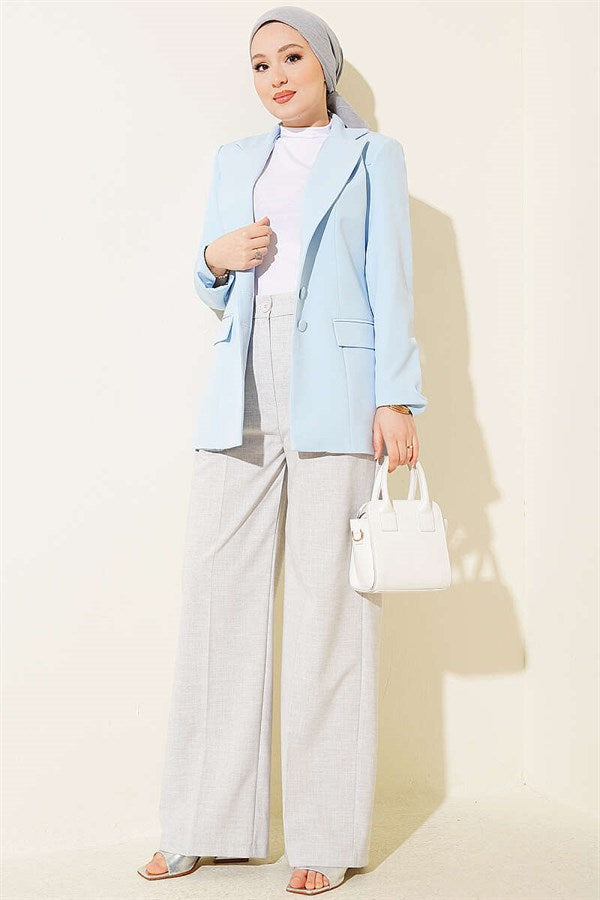 Pleated Buttoned Palazzo Trousers Melange Grey