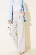 Pleated Buttoned Palazzo Trousers Melange Grey