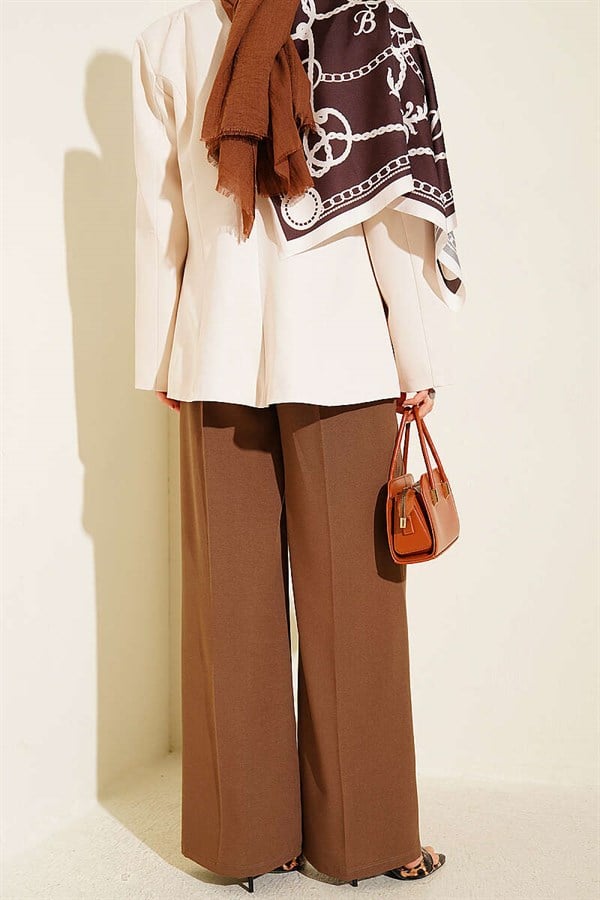 Pleated Buttoned Palazzo Trousers, Mink
