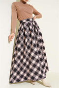 Pleated Plaid Zip-Up Skirt, Black