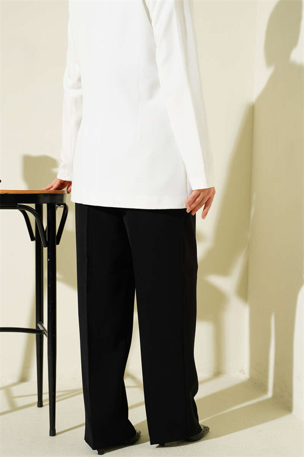 Pleated Wide Leg Fabric Trousers Black
