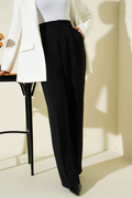 Pleated Wide Leg Fabric Trousers Black