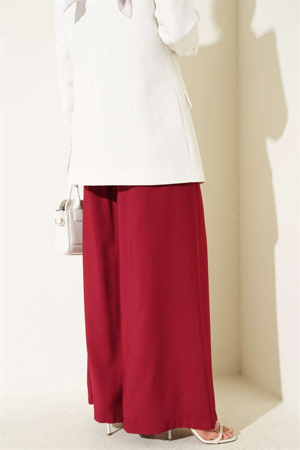Pleated Belted Oversize Trousers Burgundy