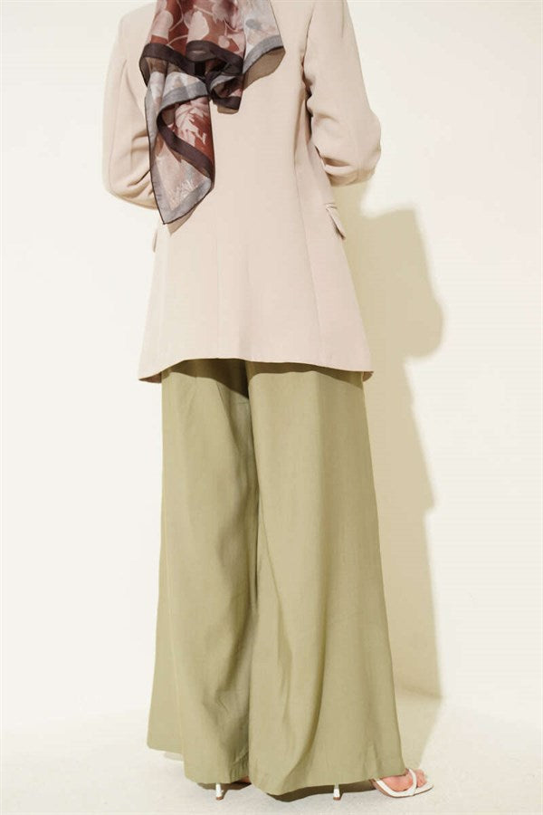Pleated Belted Oversize Trousers in Sage Green