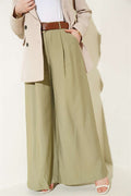 Pleated Belted Oversize Trousers in Sage Green