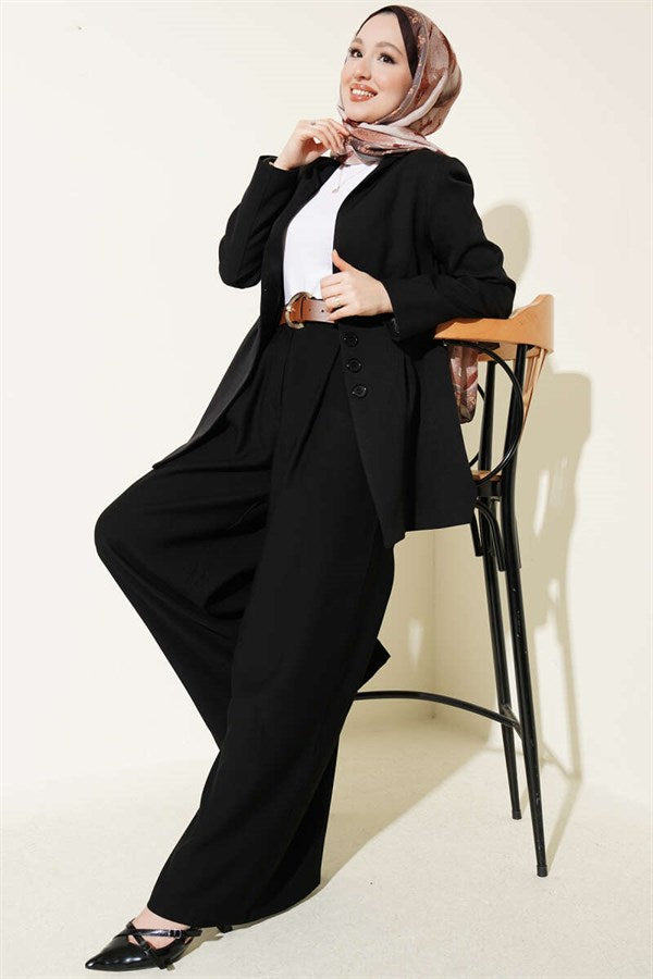 Pleated Belted Oversize Pants Black