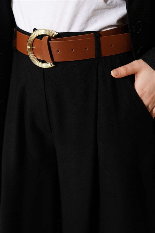 Pleated Belted Oversize Pants Black