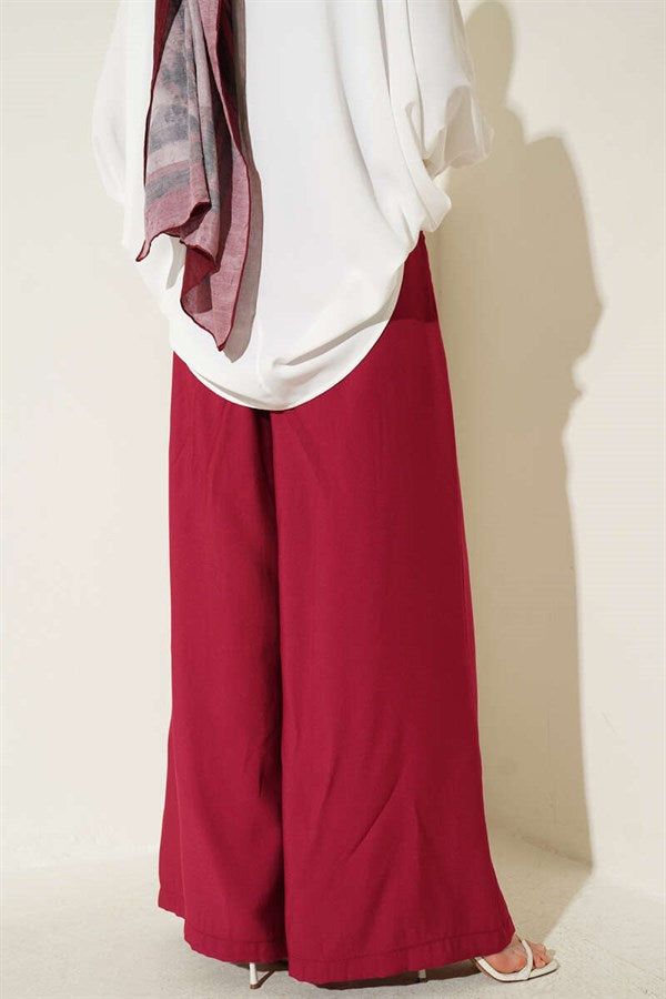 Pleated Belted Oversize Trousers, Cherry Red