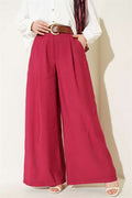 Pleated Belted Oversize Trousers, Cherry Red