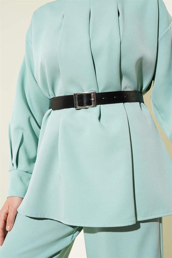 Pleated Belted Casual 2 Piece Set Mint