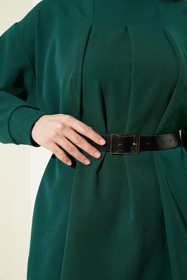 Pleated Belted Casual 2 Piece Set Green