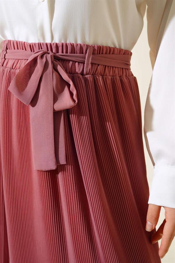 Pleated Detailed Chiffon Skirt Dusty Rose