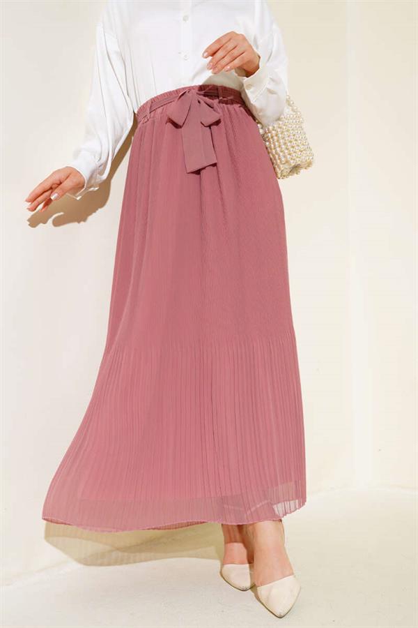 Pleated Detailed Chiffon Skirt Dusty Rose