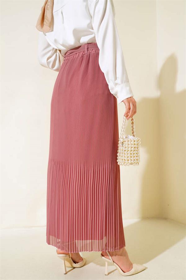Pleated Detailed Chiffon Skirt Dusty Rose