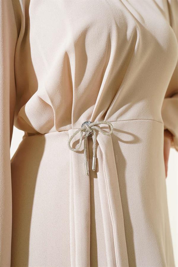 Pleated Skirted Tunic 2 Piece Set Beige
