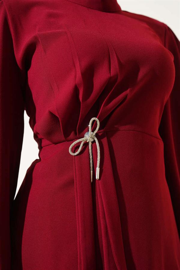 Pleated Skirted Tunic 2 Piece Set Claret Red