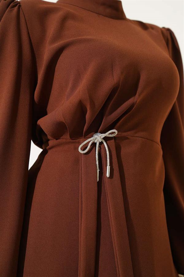 Pleated Skirted Tunic 2 Piece Set Brown