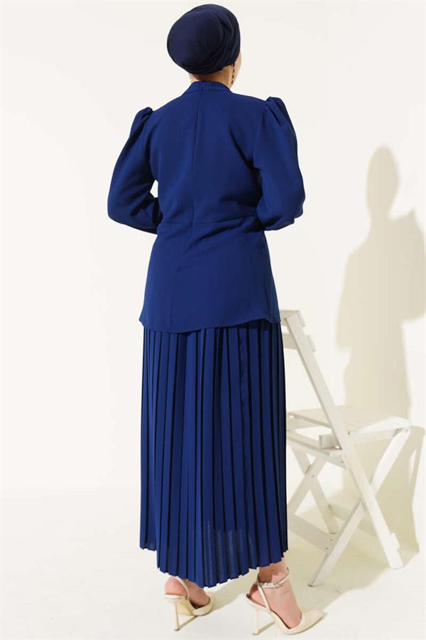 Pleated Skirted Tunic 2 Piece Set Navy Blue